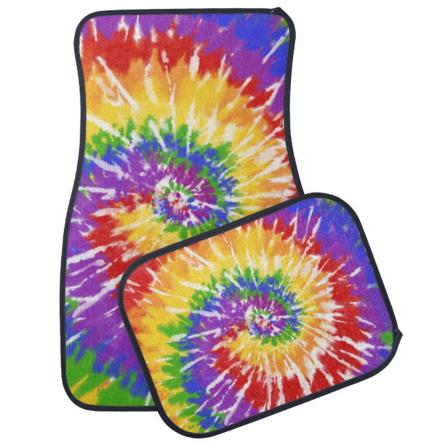 Retro Rainbow Swirl Tie Dyed  Car Floor Mat (Set)