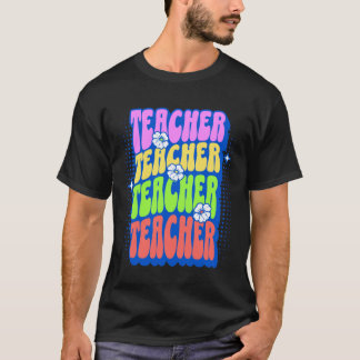 Retro Rainbow Teacher Groovy Floral Apparel for Wo T-Shirt