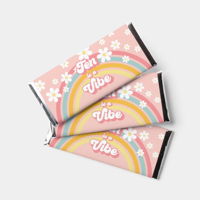 Retro Rainbow Ten is a Vibe 10th Birthday Hershey Bar Favors (Front)