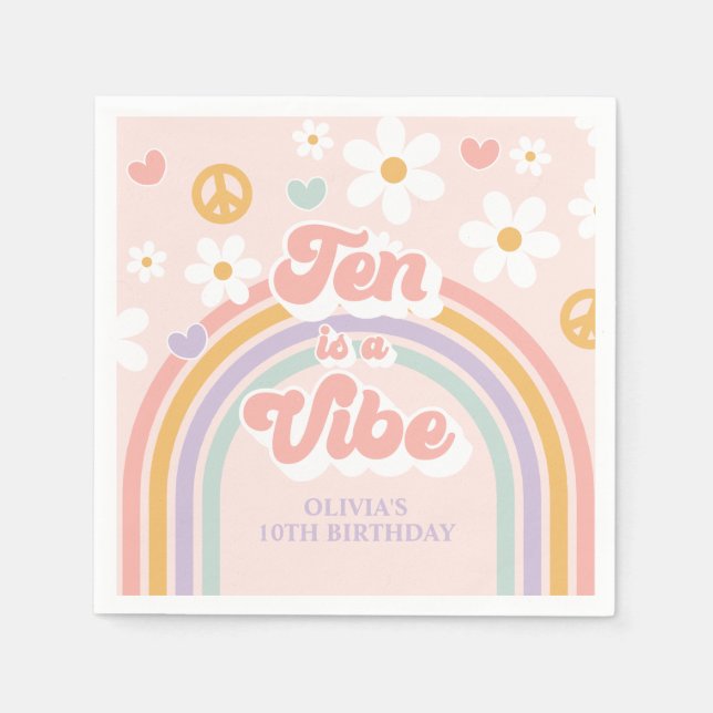Retro Rainbow Ten is a Vibe 10th Birthday Napkins (Front)