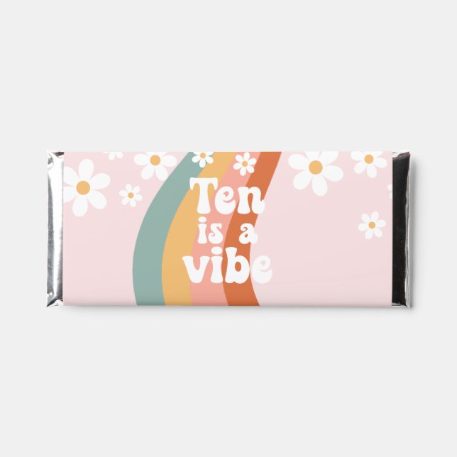 Retro Rainbow Ten is a Vibe Daisy 10th Birthday Hershey Bar Favors (Front)