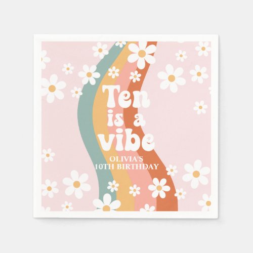 Retro Rainbow Ten is a Vibe Daisy 10th Birthday Napkins