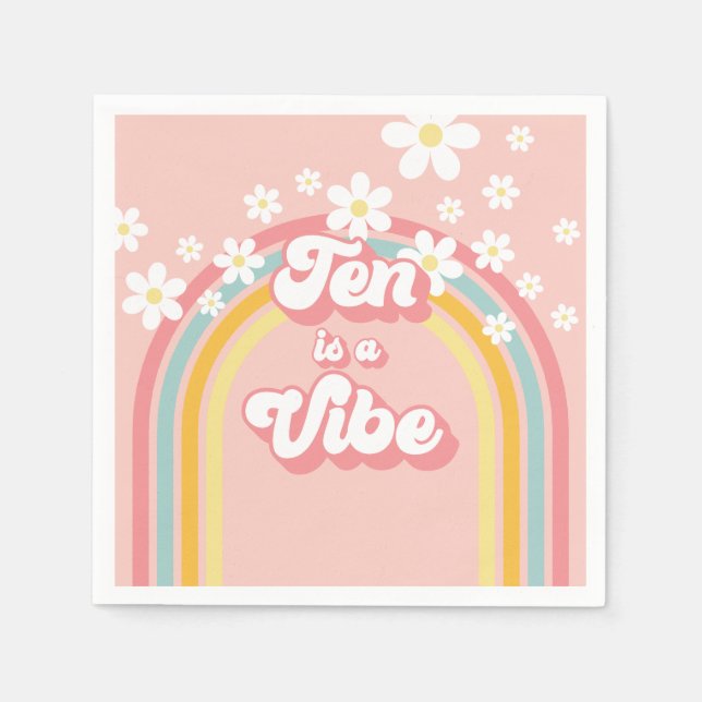 Retro Rainbow Ten is a Vibe Groovy 10th Birthday Napkins (Front)