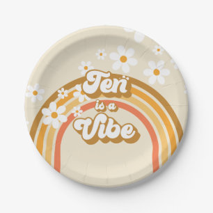 Retro Rainbow Ten is a Vibe Groovy 10th Birthday Paper Plates