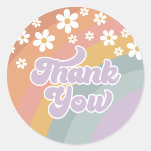 Retro Rainbow Thank You Classic Round Sticker