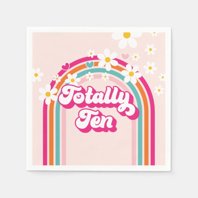 Retro Rainbow Totally Ten 10th Birthday Napkins (Front)