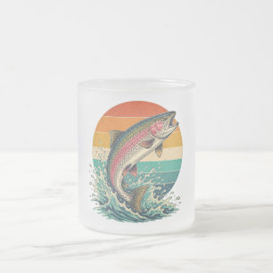 Retro Rainbow Trout Sunset Frosted Glass Coffee Mug