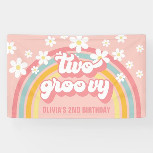Retro Rainbow Two Groovy 2nd Birthday Banner