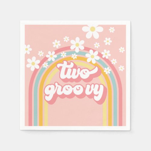 Retro Rainbow Two Groovy 2nd Birthday Napkins