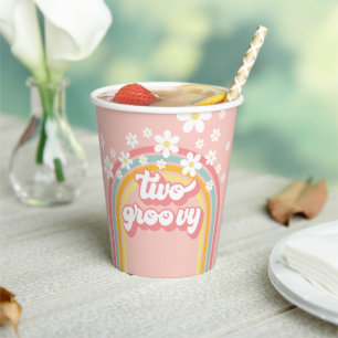 Retro Rainbow Two Groovy 2nd Birthday Paper Cups