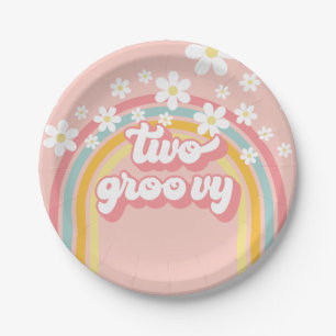 Retro Rainbow Two Groovy 2nd Birthday Paper Plates