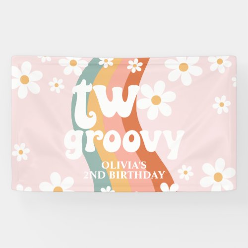 Retro Rainbow Two Groovy Daisy 2nd Banner