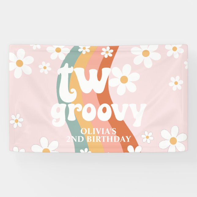Retro Rainbow Two Groovy Daisy 2nd Banner (Horizontal)