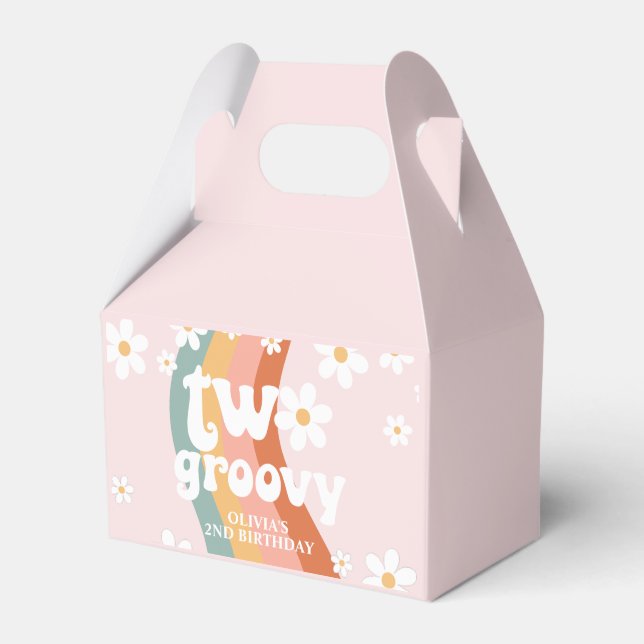 Retro Rainbow Two Groovy Daisy 2nd Birthday Favor Boxes (Front Side)