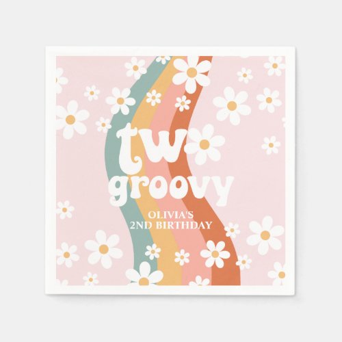 Retro Rainbow two Groovy Daisy Napkins