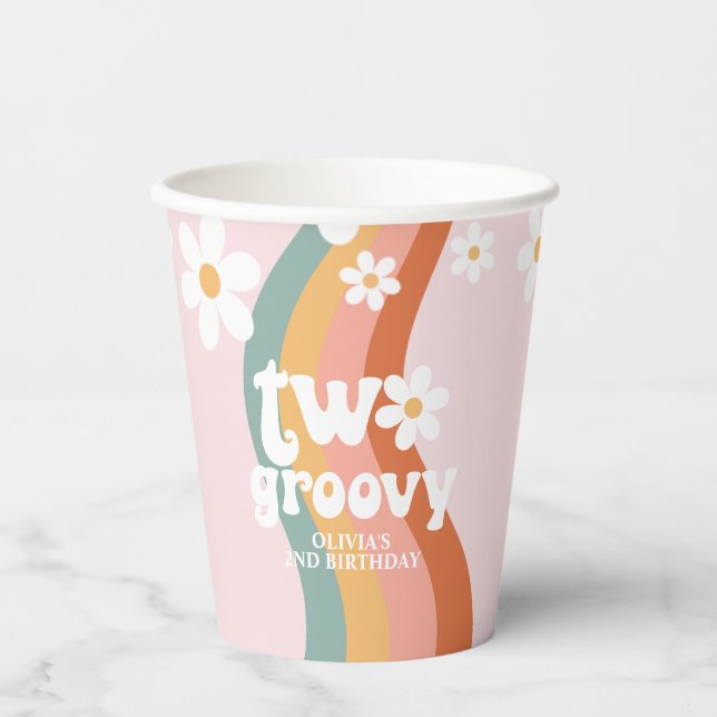 Retro Rainbow Two Groovy Daisy Paper Cups (Front)