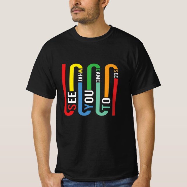 Retro Rainbow Typography T-Shirt, Black tee (Front)