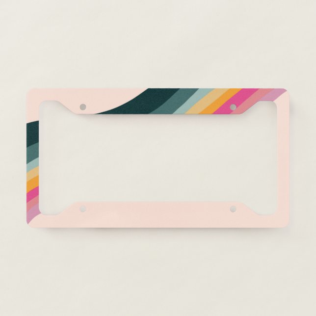 Retro Rainbow Wave #1 #wall #art License Plate Frame (Front)