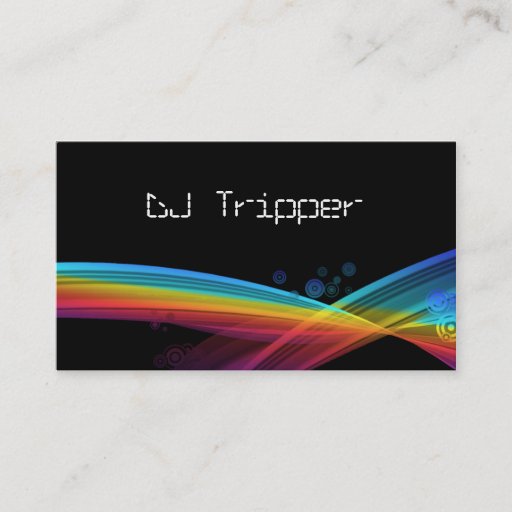 Customizable Retro Rainbow Wave Business Card Black DJ