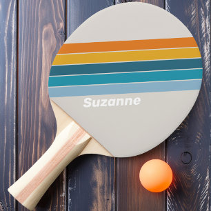 Retro Rainbow with Name Ping Pong Paddle