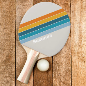 Retro Rainbow with Name Ping Pong Paddle