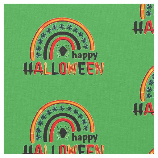 Retro Rainbow with Spider & Web Happy Halloween    Fabric