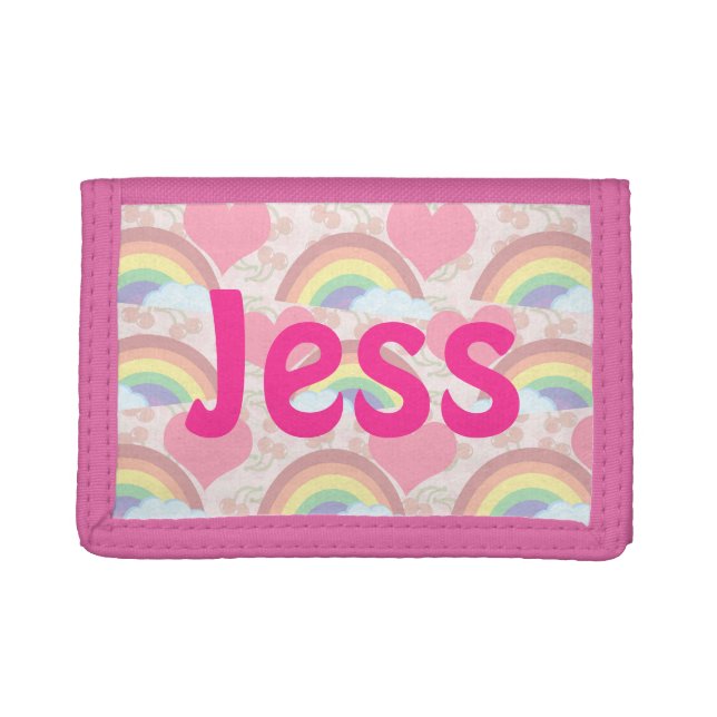 Retro Rainbows With Any Name Tri-fold Wallet (Front)