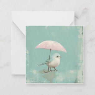 Retro Raindrops: Simple Shapes, Playful Bird Rain Note Card