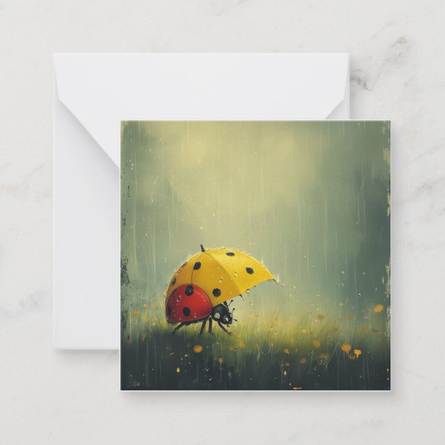 Retro Raindrops: Simple Shapes, Playful Ladybugs Note Card (Front)