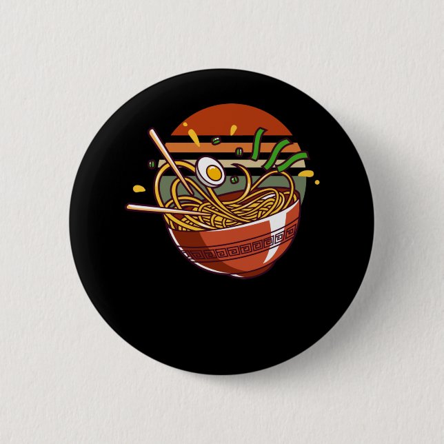 Retro Ramen Bowl with Chopsticks Japanese Noodles Button (Front)