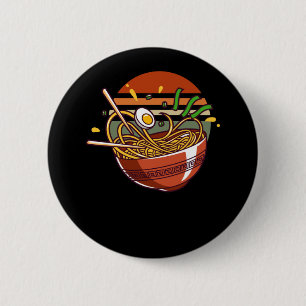 Retro Ramen Bowl with Chopsticks Japanese Noodles Button