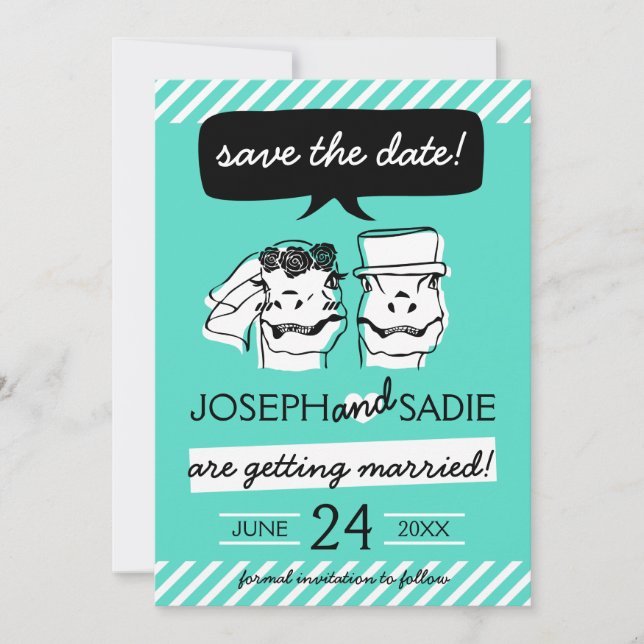 Retro Raptor Save the Date Card (stripes) (Front)