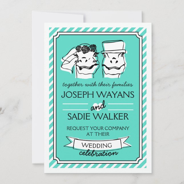 Retro Raptor Wedding Invitation (stripes) (Front)