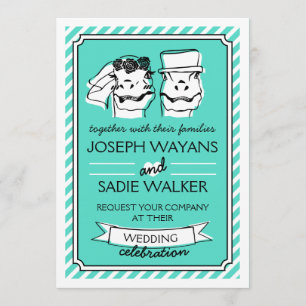 Retro Raptor Wedding Invitation (stripes)