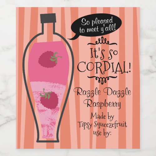 Retro raspberry cordial homemade wine vinegar wine label