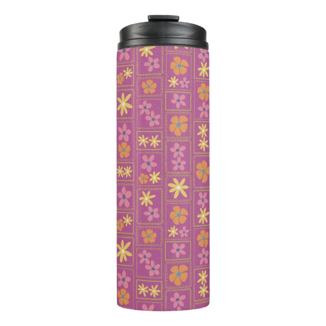 Retro Raspberry Patchwork Floral Thermal Tumbler (Front)