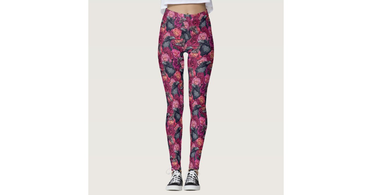 Retro Raven Evermore with Roses and Hawkmoths Leggings