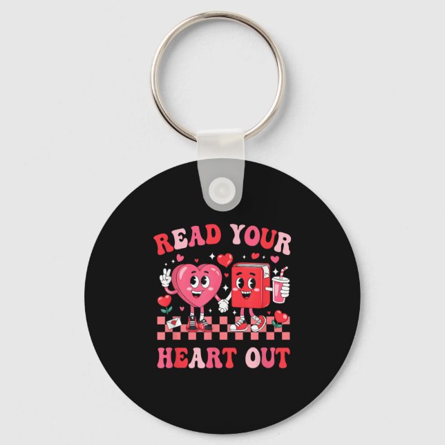 Retro Read Your Heart Out Valentines Teacher Booki Keychain (Front)