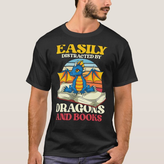 Retro Reading Bookworm Librarian  Book Dragon T-Shirt (Front)