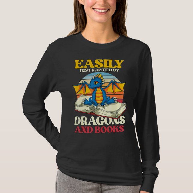 Retro Reading Bookworm Librarian  Book Dragon T-Shirt (Front)