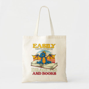 Retro Reading Bookworm Librarian Funny Book Dragon Tote Bag