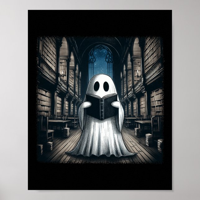Retro Reading Ghost Library Halloween Librarian Bo Poster (Front)