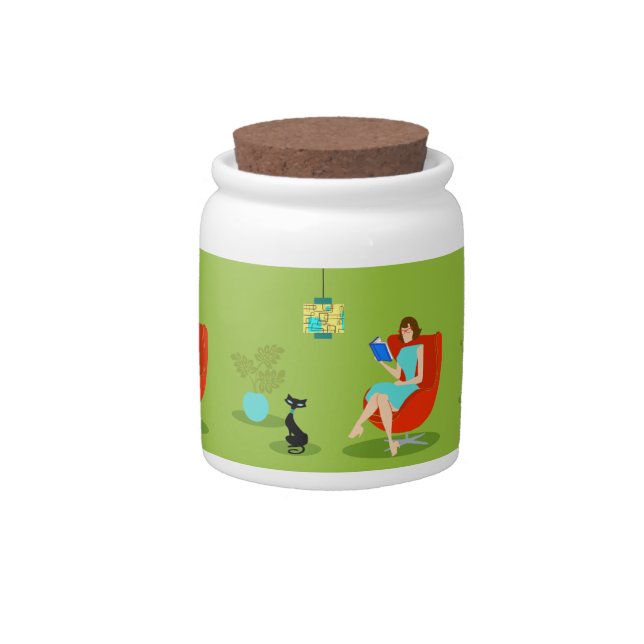 Retro Reading Woman Candy Jar (Front)