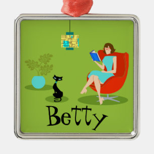 Retro Reading Woman Christmas Ornament