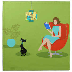 Retro Reading Woman Cloth Napkins