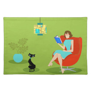 Retro Reading Woman Cloth Placemat