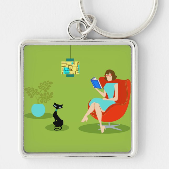 Retro Reading Woman Keychain (Front)