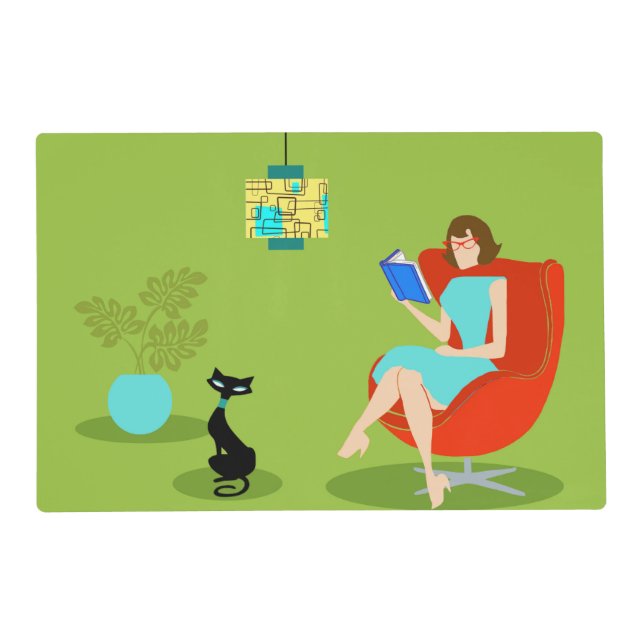 Retro Reading Woman Laminated Placemat (Front)