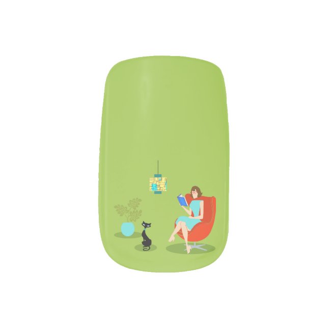 Retro Reading Woman Minx Nail Art Decals (Left Thumb)