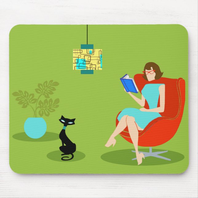 Retro Reading Woman Mousepad (Front)